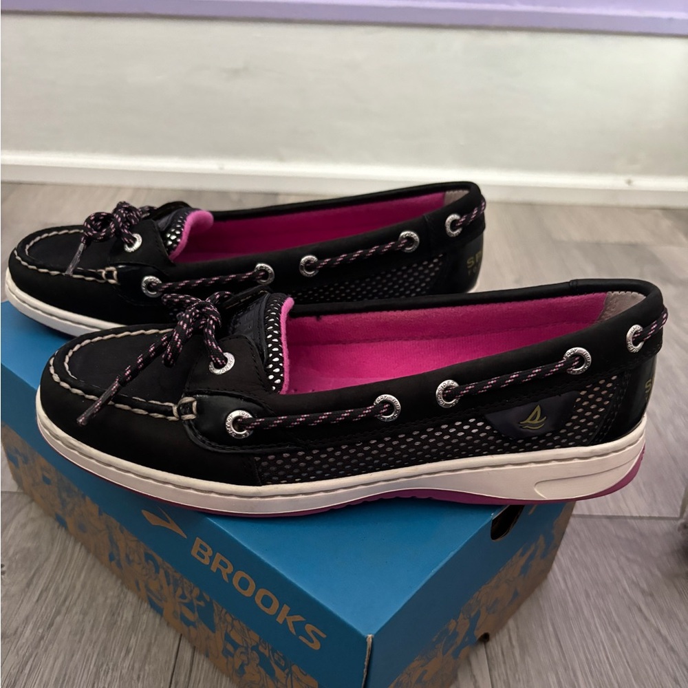 Sperry: Women's Angelfish Mesh Boat Shoe, Color: Black/Pink/White, Size: 6